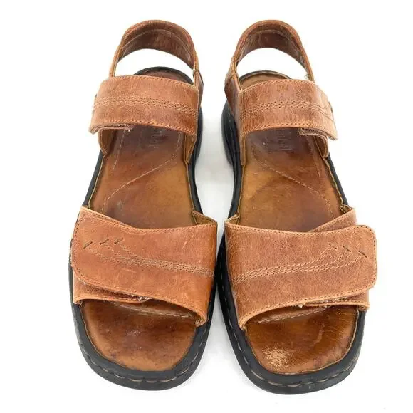 Josef Seibel Women's 8.5/39 Tan Leather Two Strap Flat Adjustable Summer Sandals - Picture 2 of 7